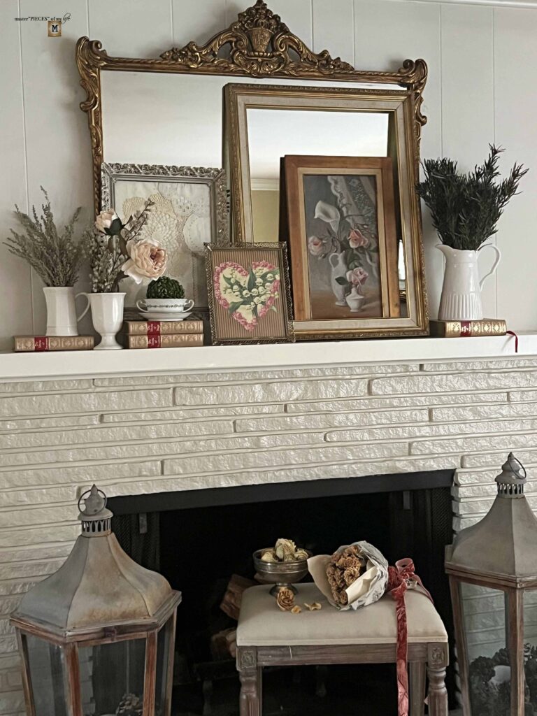 vintage Valentine's Day mantel styling