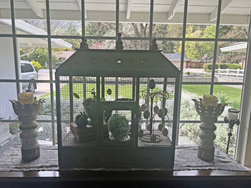 green & yellow Easter coffee table vignette