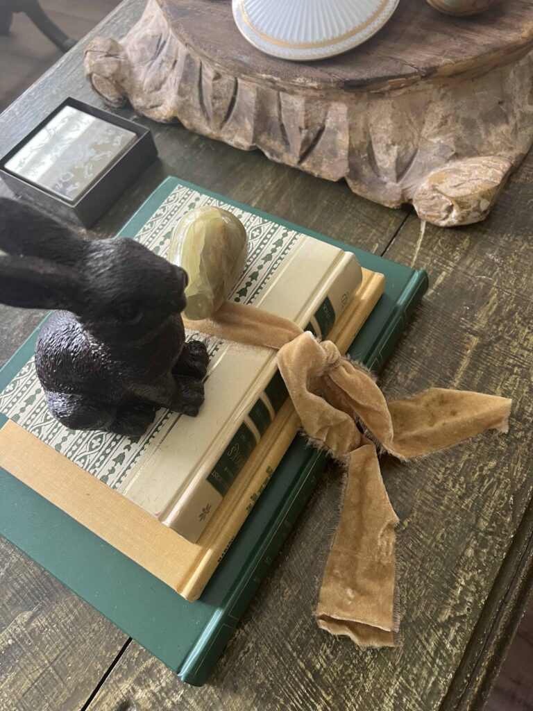 green & yellow Easter coffee table vignette