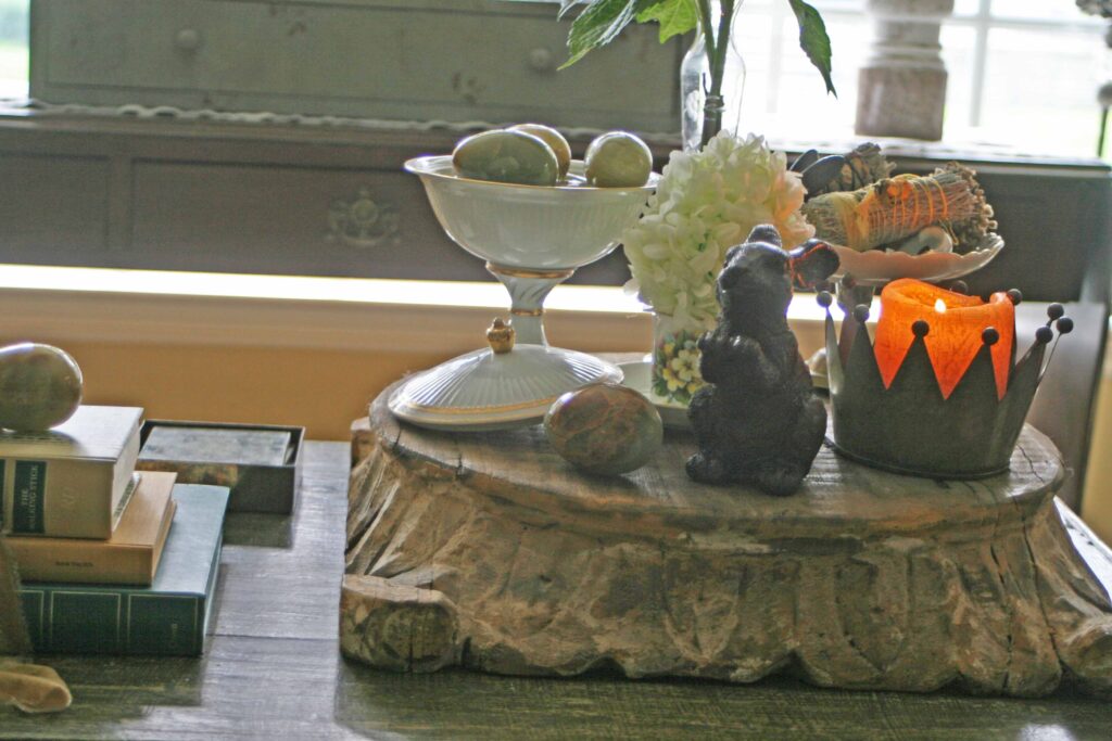green & yellow Easter coffee table vignette