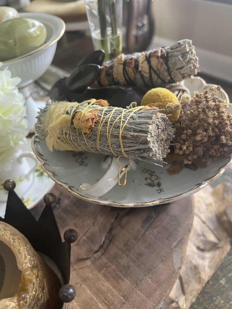 green & yellow Easter coffee table vignette