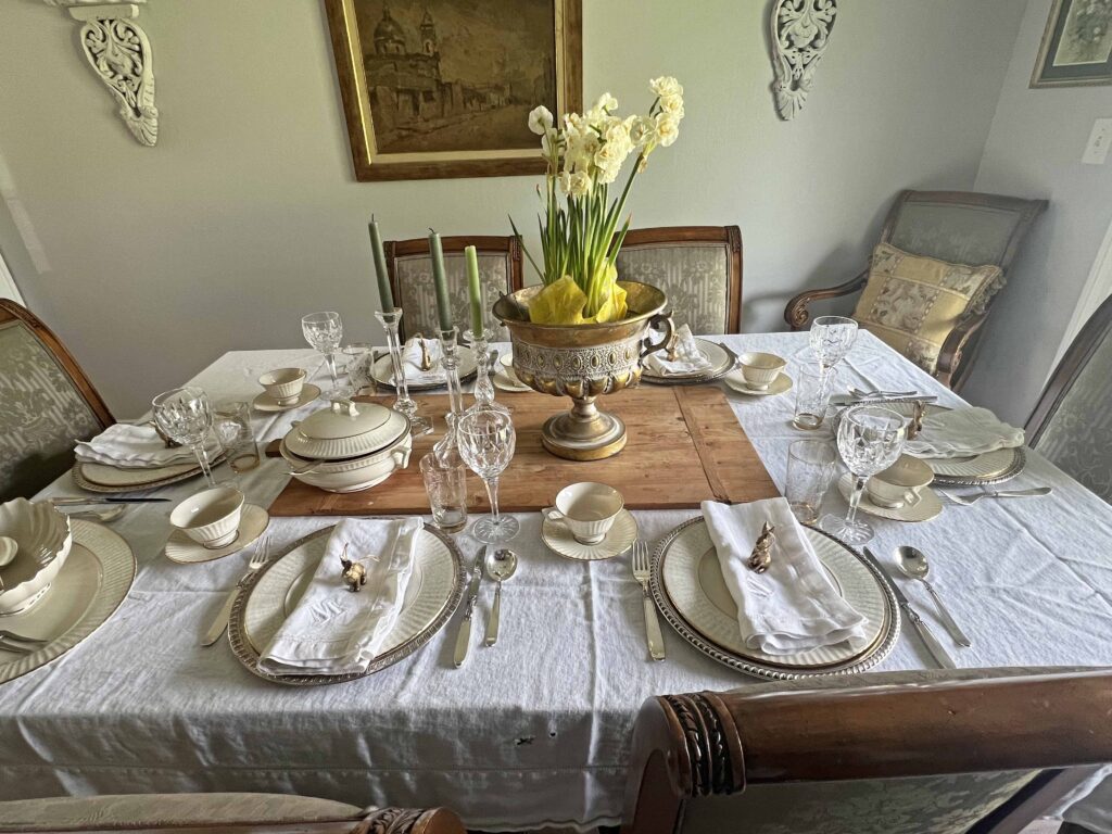 gold bunny Easter table