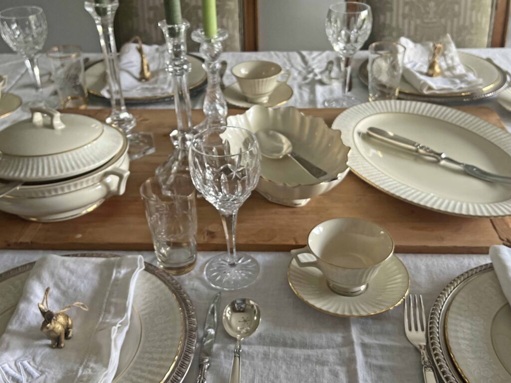 gold bunny Easter table