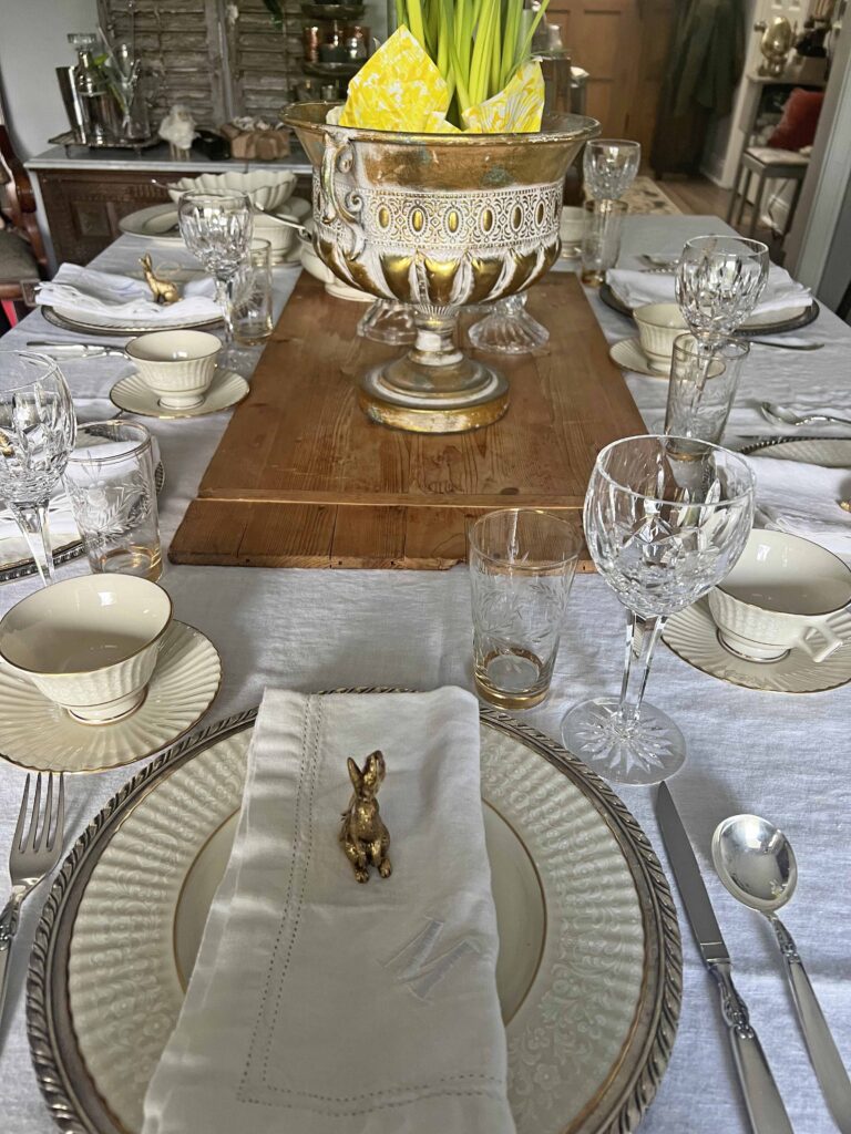 gold bunny Easter table