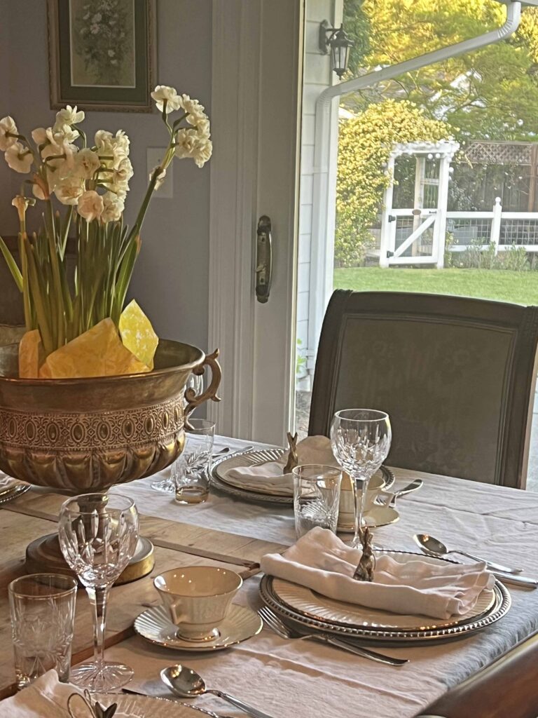 gold bunny Easter table