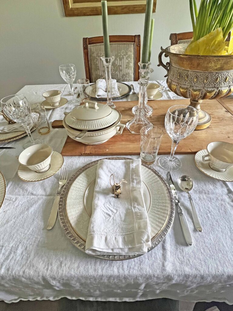 gold bunny Easter table