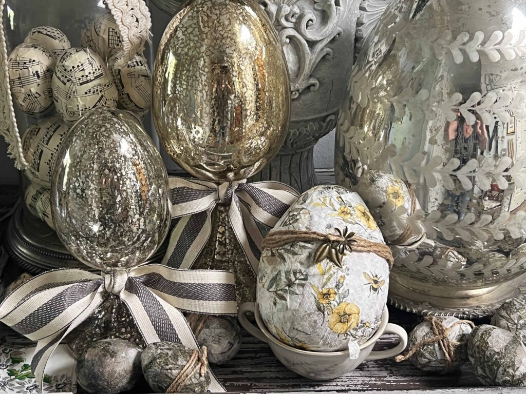 how to layer an Easter decorative vignette