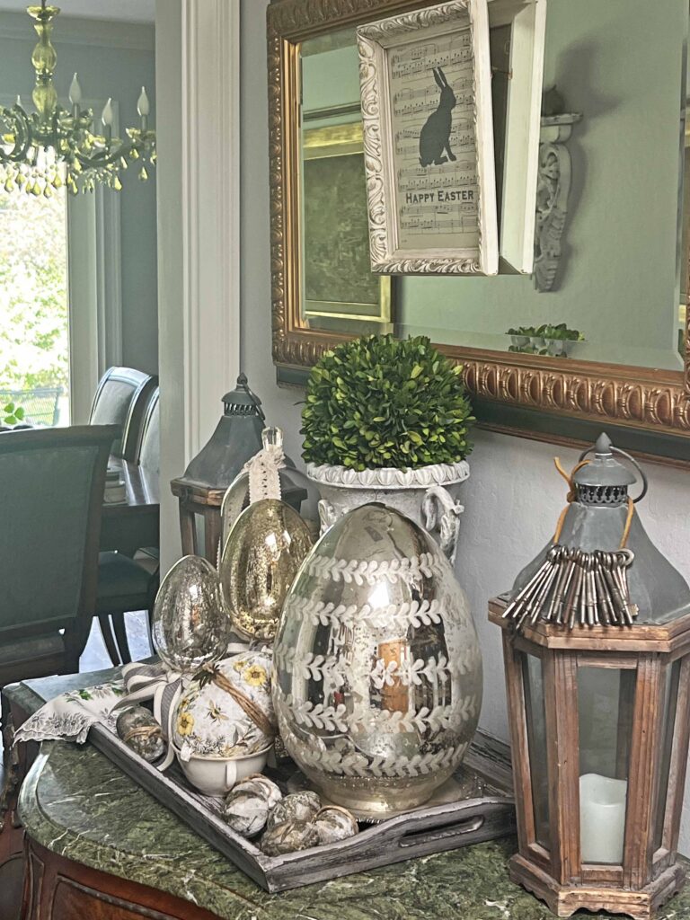 how to layer an Easter decorative vignette