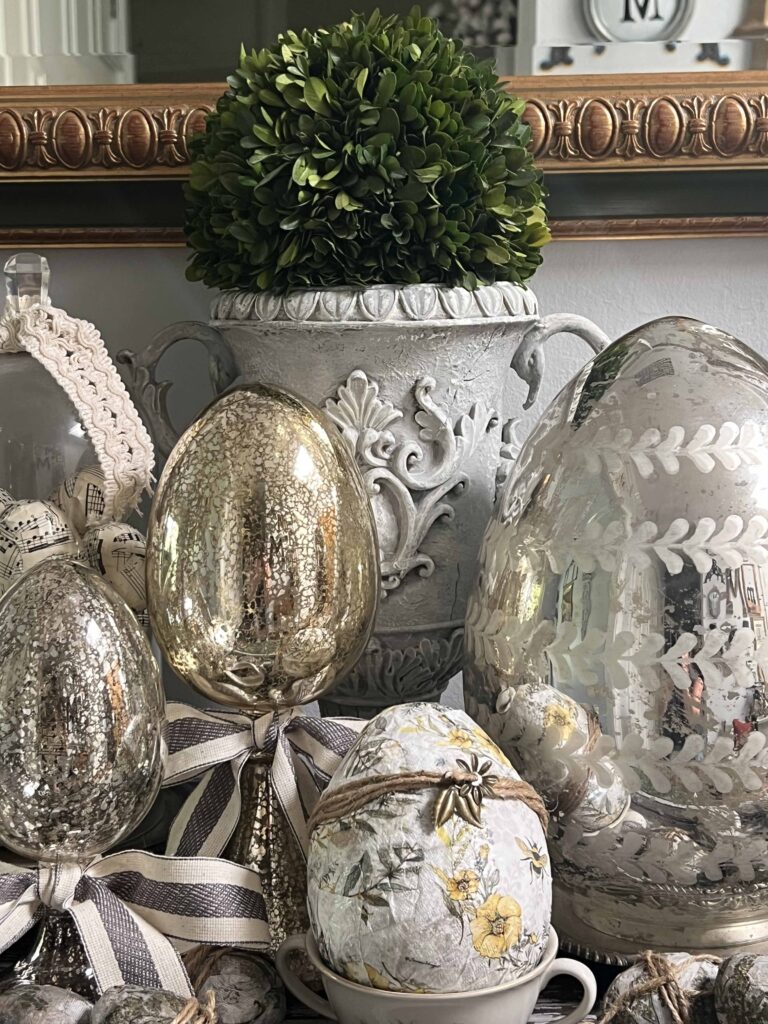 how to layer an Easter decorative vignette