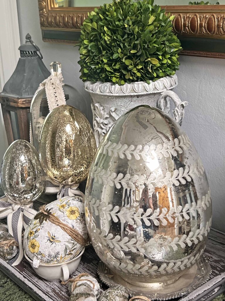 how to layer an Easter decorative vignette