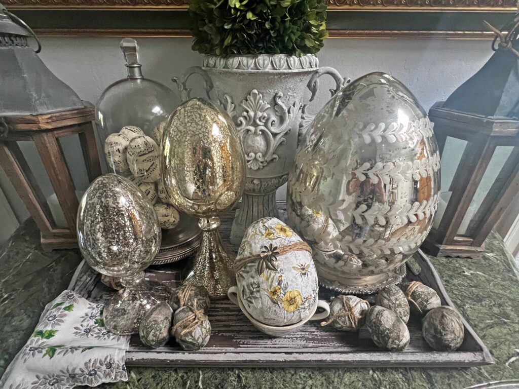 how to layer an Easter decorative vignette