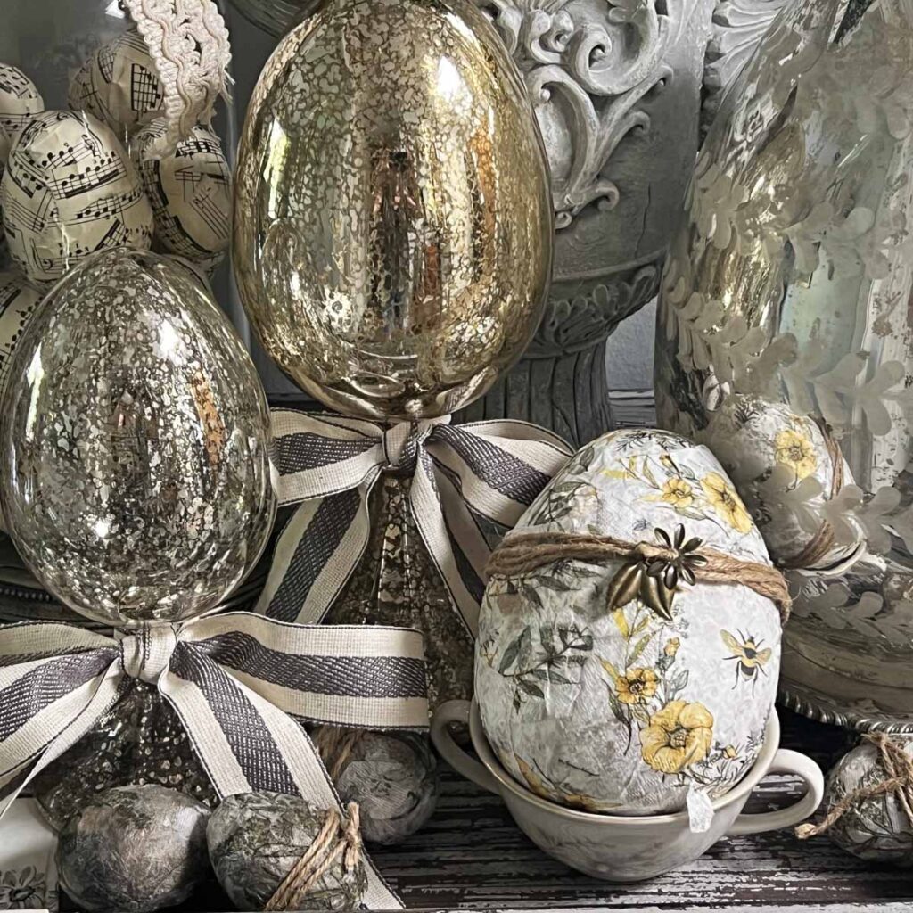 how to layer an Easter decorative vignette