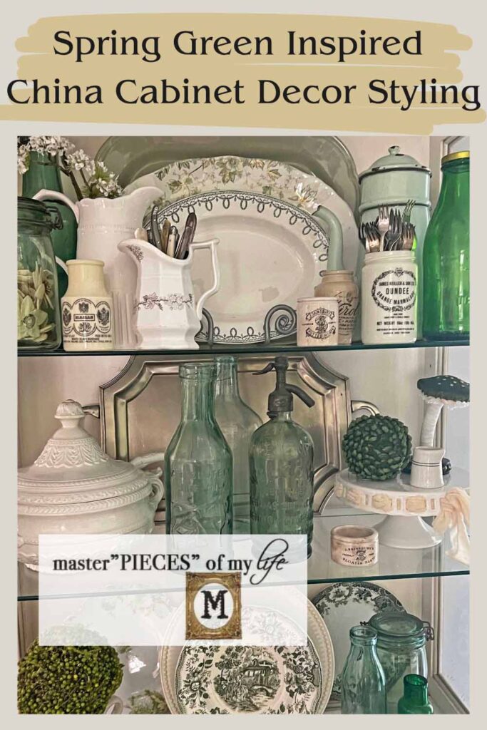 spring green inspired china cabinet decor styling