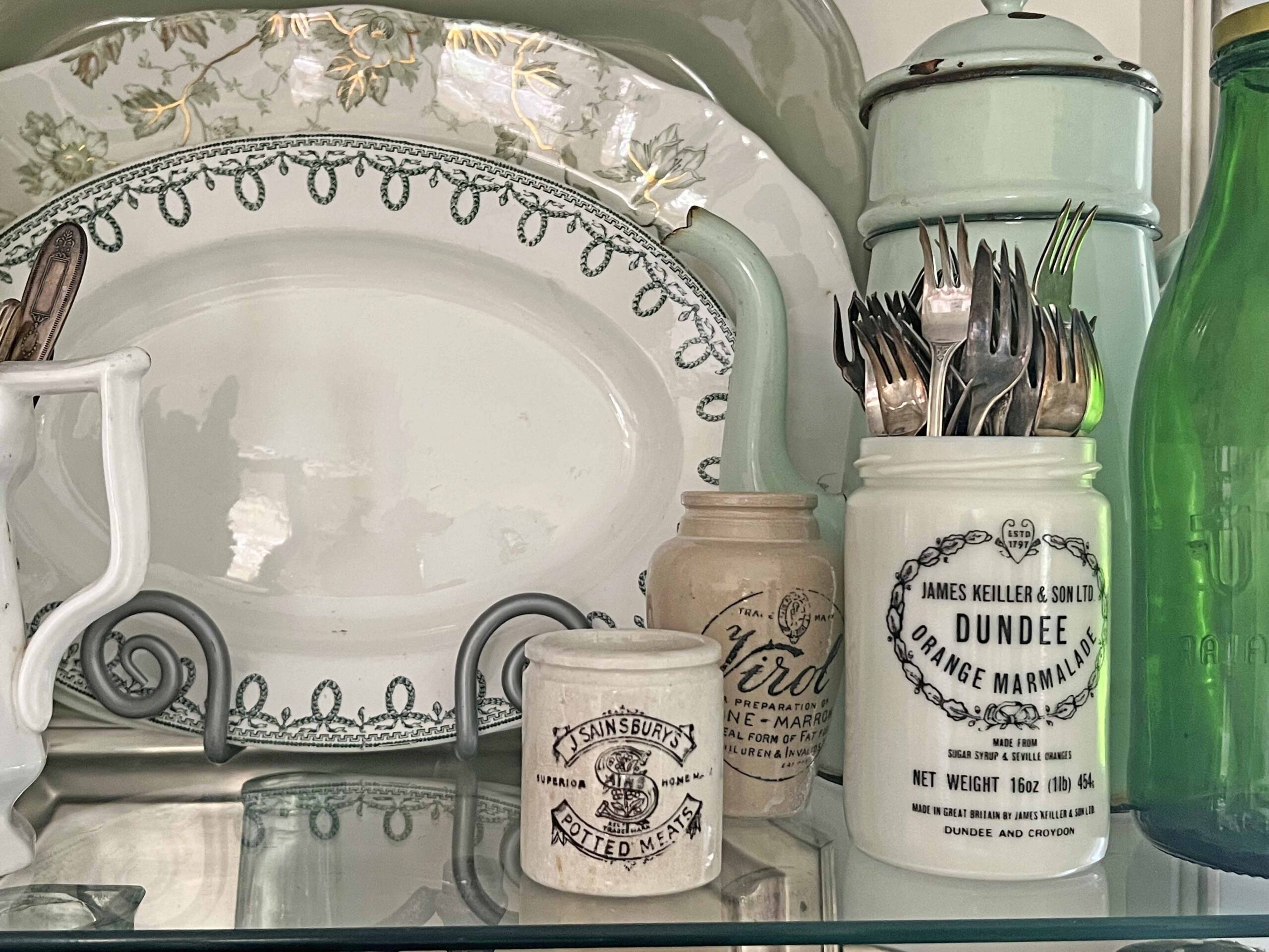 spring green inspired china cabinet decor styling