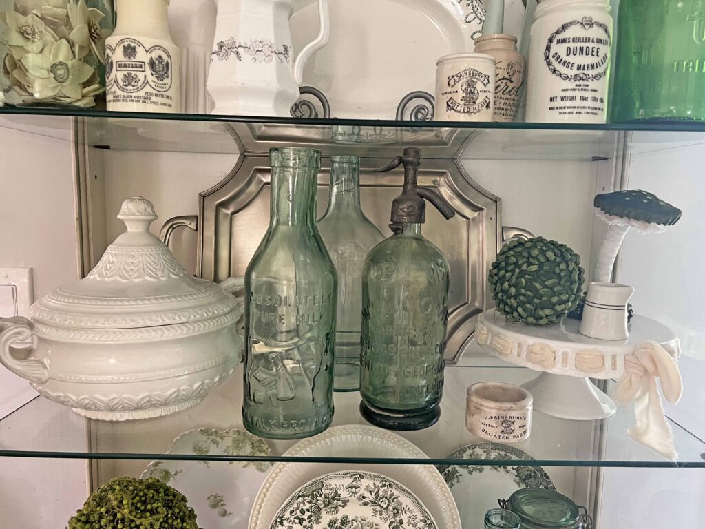 spring green inspired china cabinet decor styling