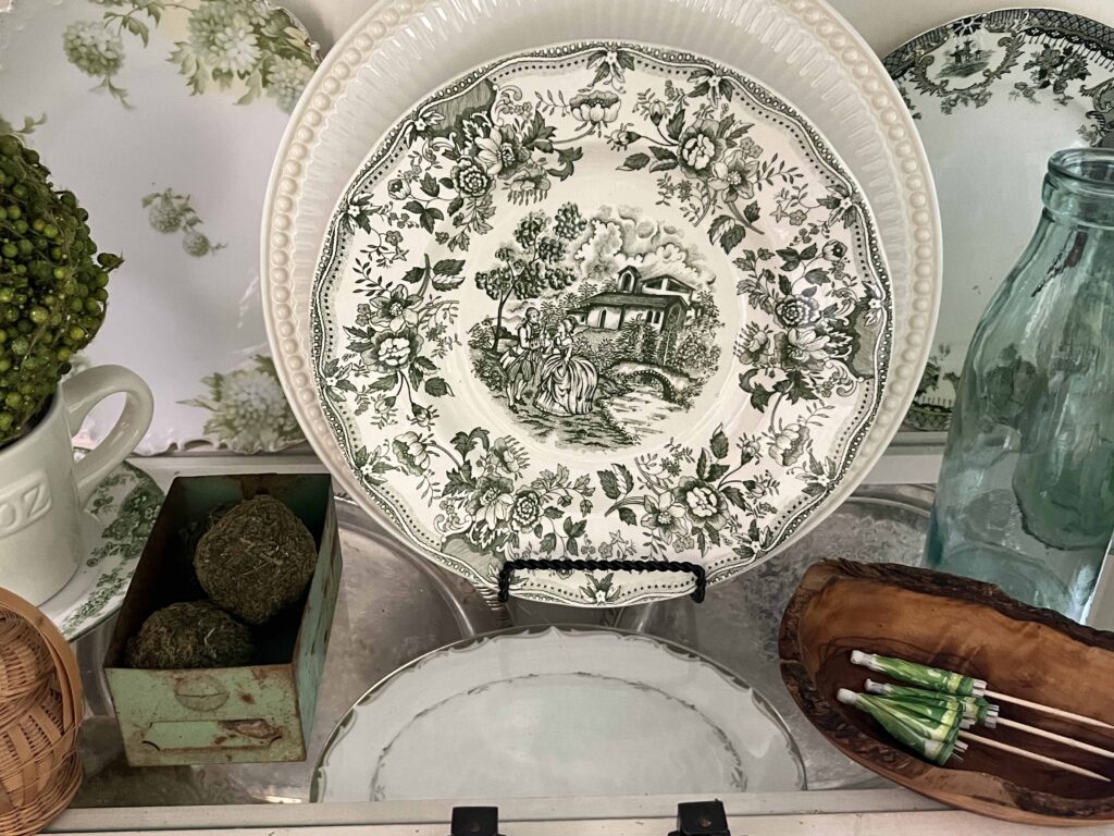 spring green inspired china cabinet decor styling