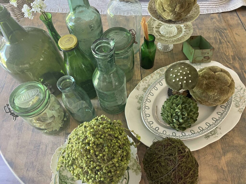 spring green inspired china cabinet decor styling