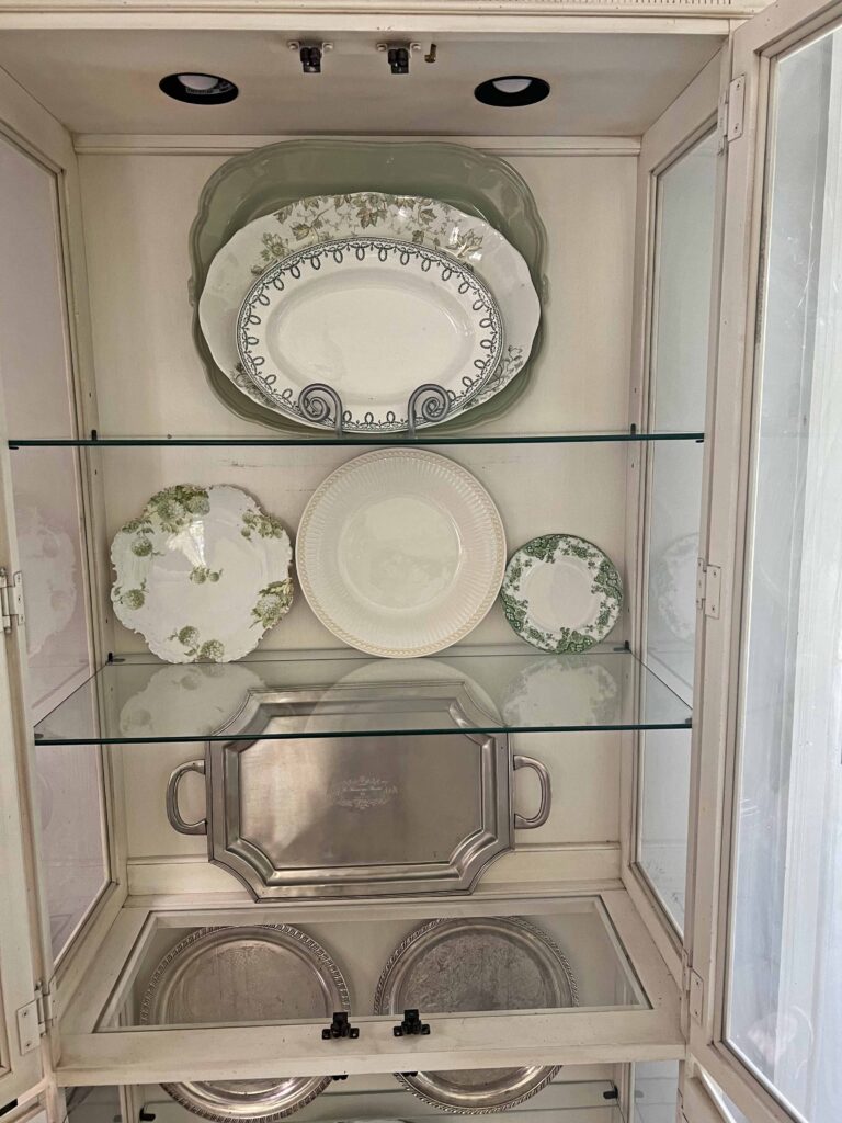 spring green inspired china cabinet decor styling