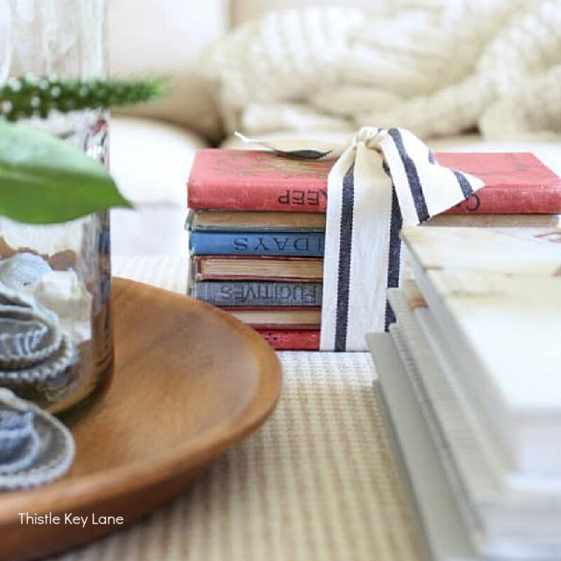 vignette of books in red and blue