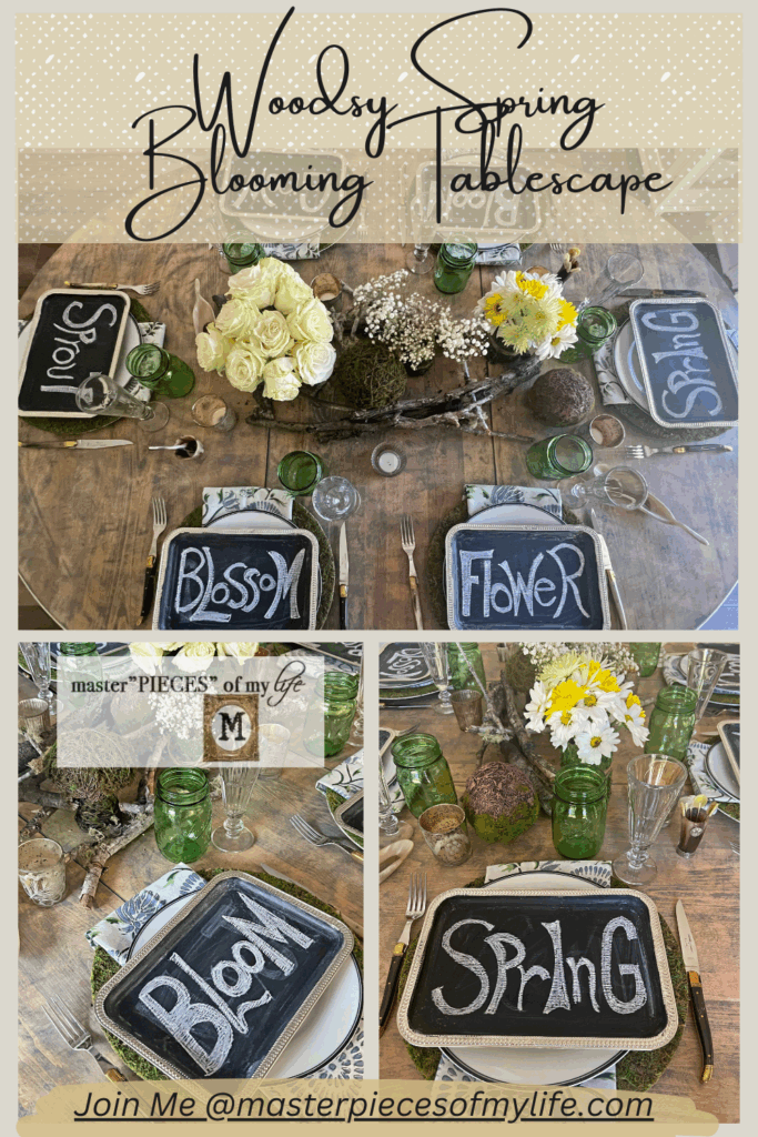 woodsy spring blooming table scape