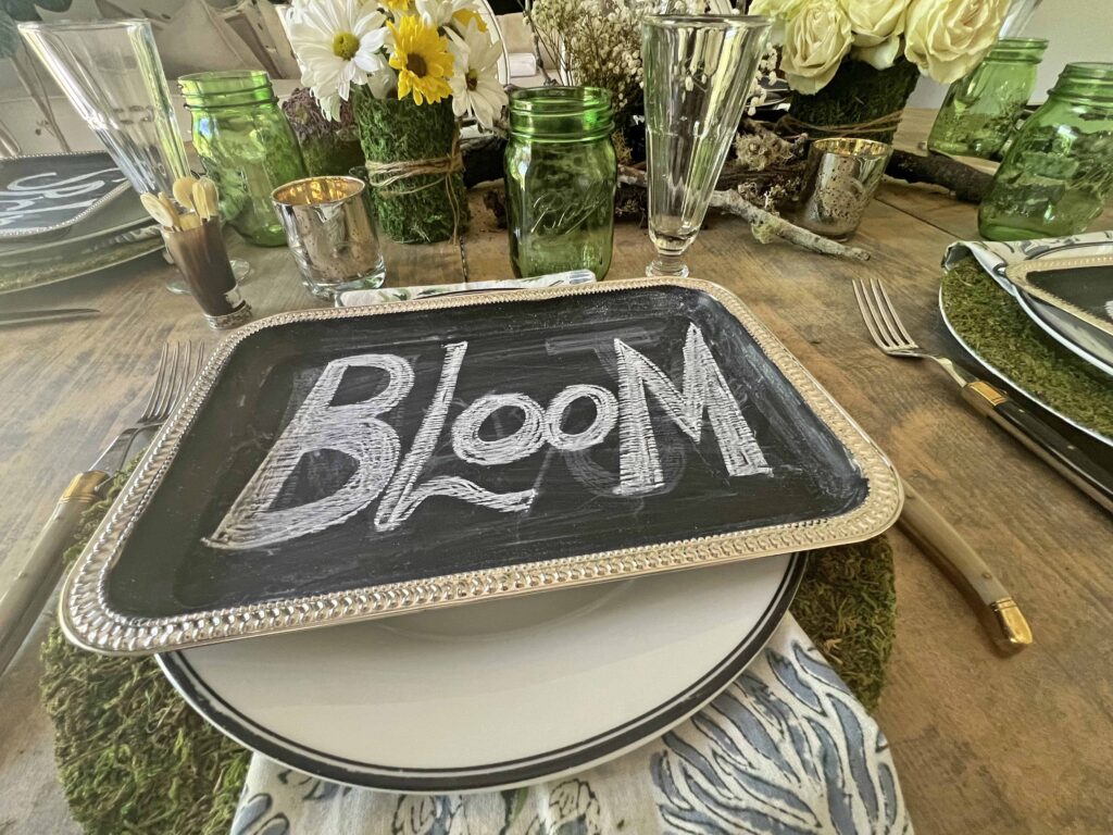 woodsy spring blooming table scape