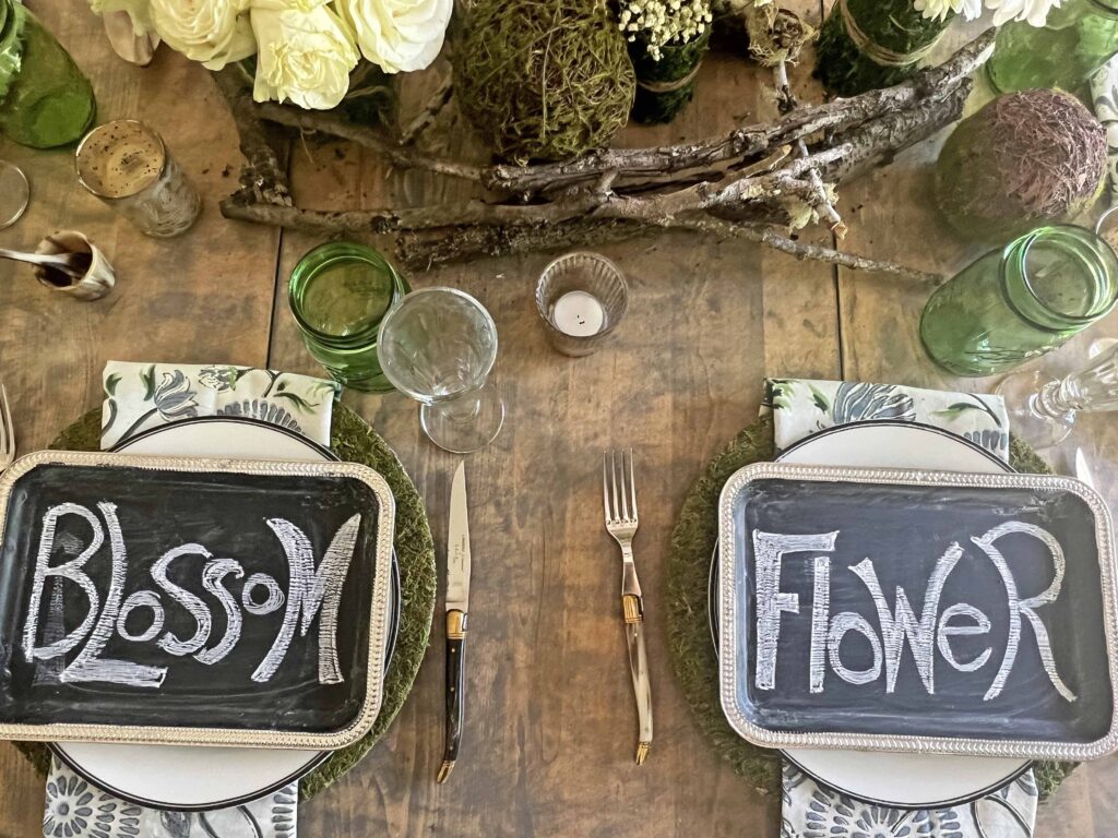 woodsy spring blooming table scape