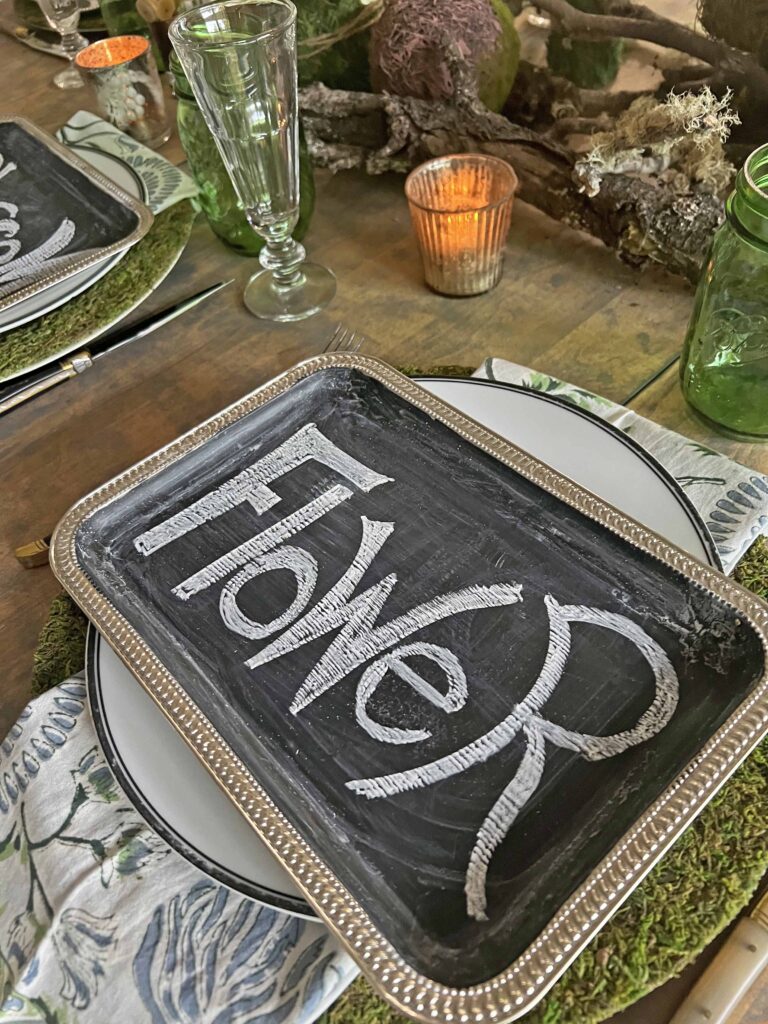 woodsy spring blooming table scape