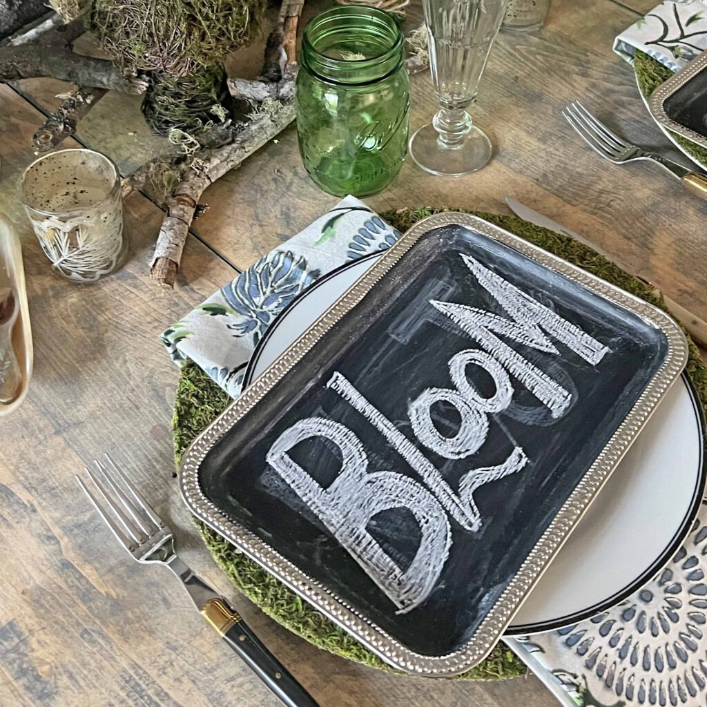 woodsy spring blooming table scape