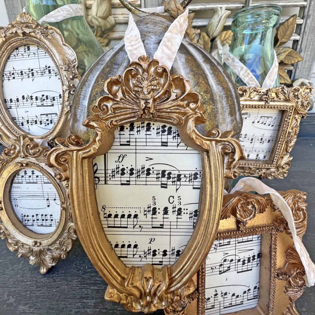 vintage sheet music frame Christmas ornaments DIY