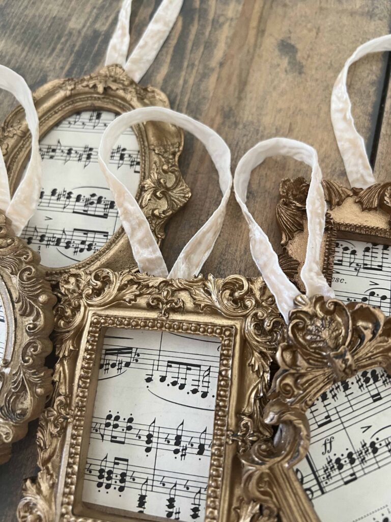vintage sheet music frame Christmas ornaments DIY