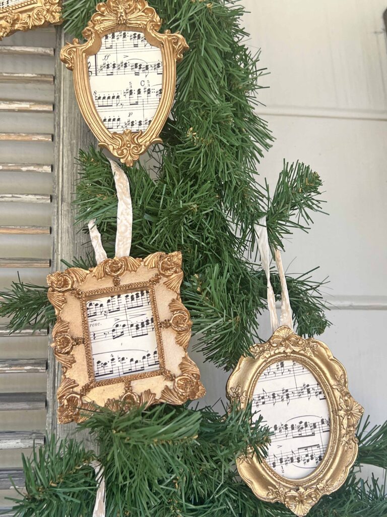 vintage sheet music frame Christmas ornaments DIY