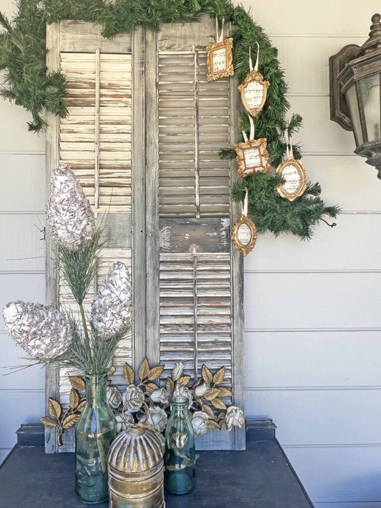 vintage sheet music frame Christmas ornaments DIY