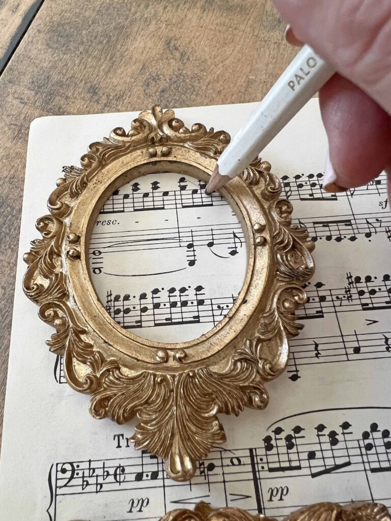 vintage sheet music frame Christmas ornaments DIY