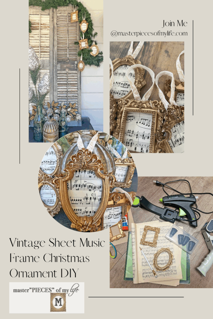 vintage sheet music frame Christmas ornaments DIY