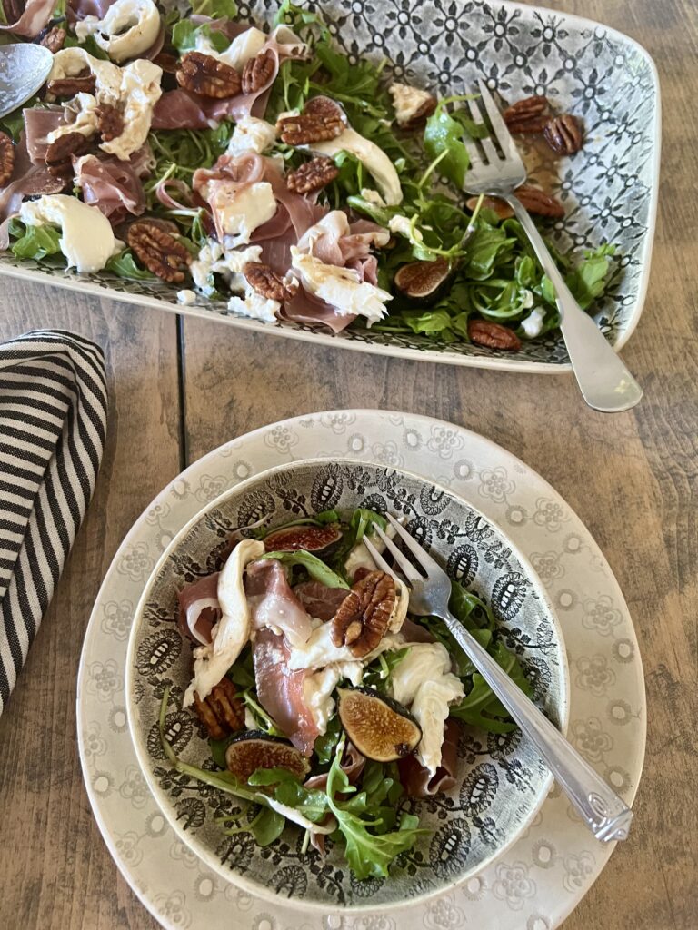 arugula, brûlée fig, prosciutto and burrata salad recipe
