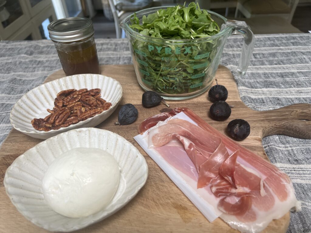 arugula, brûlée fig, prosciutto and burrata salad recipe