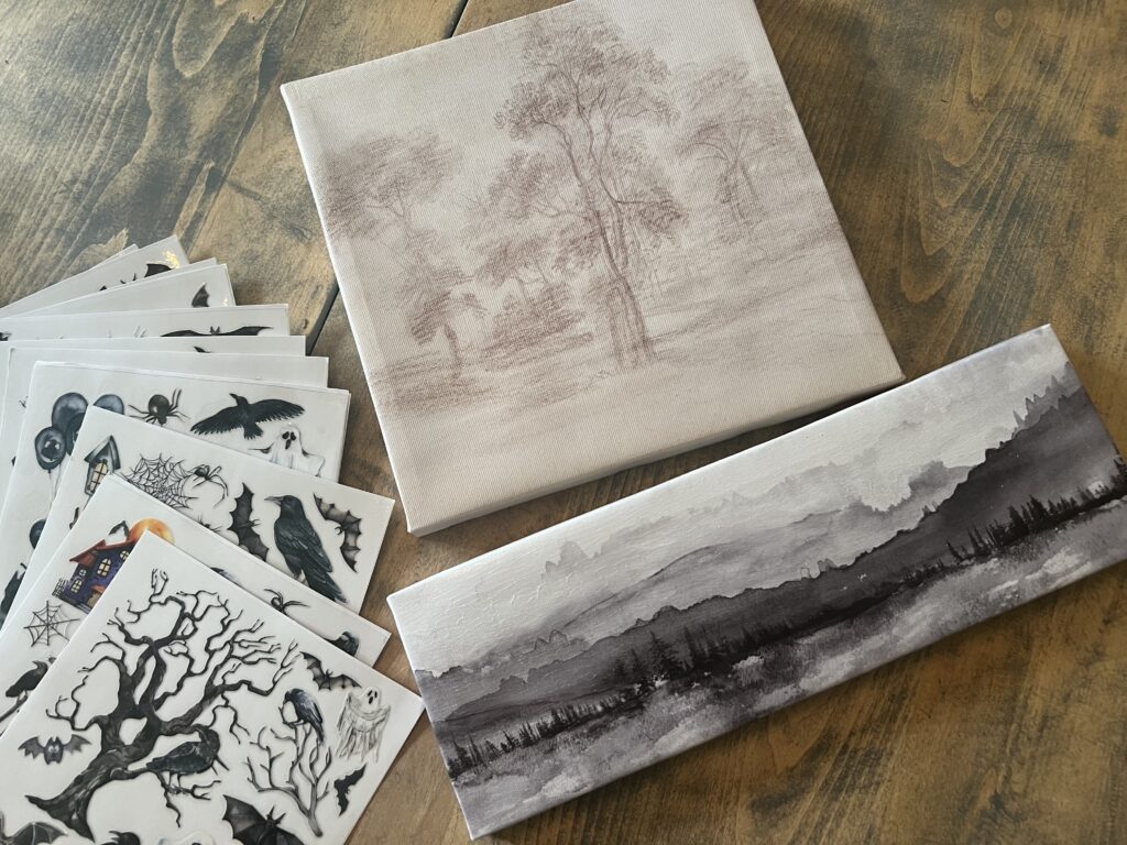 Halloween artwork hacks using Dollar Tree Canvases