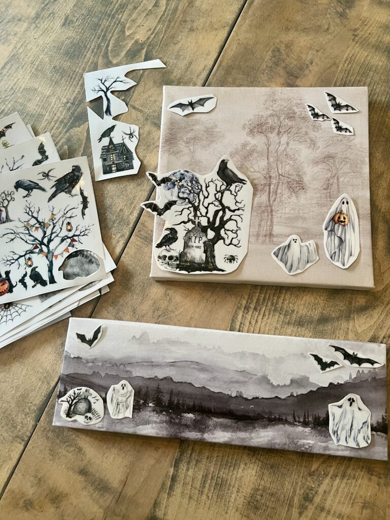 Halloween artwork hacks using Dollar Tree Canvases