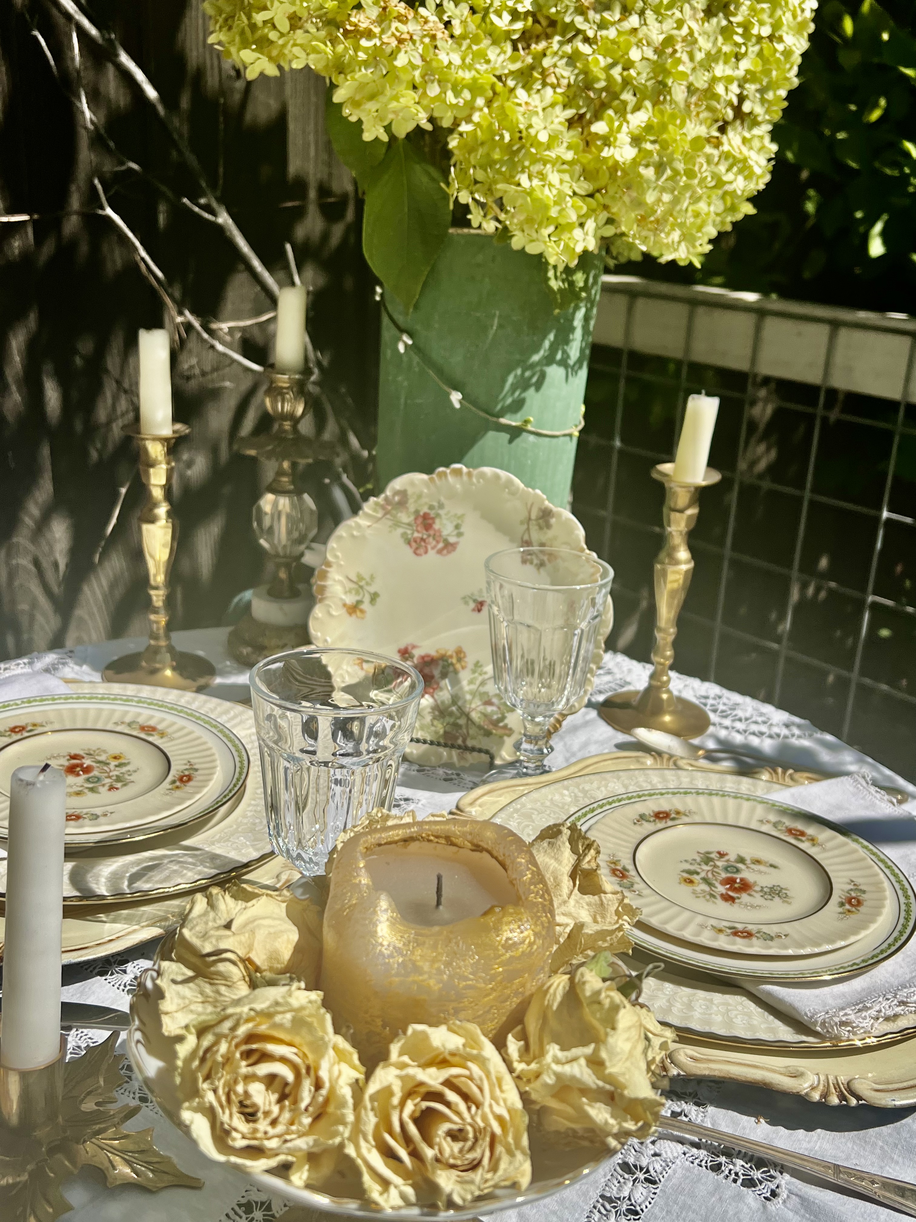 thrifted fall garden table setting