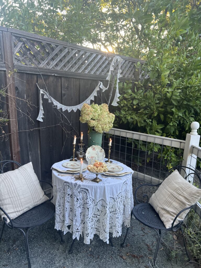 thrifted fall garden table setting