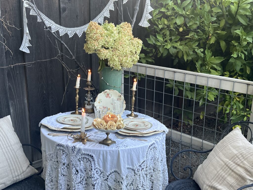 thrifted fall garden table setting