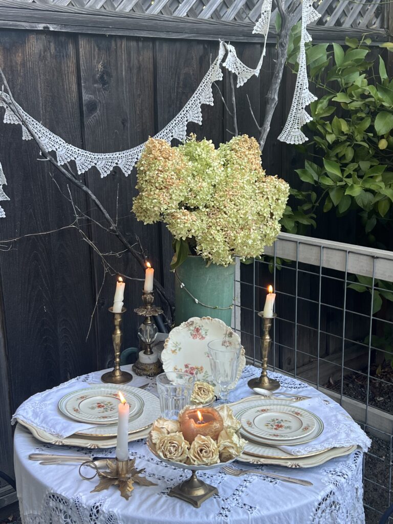thrifted fall garden table setting