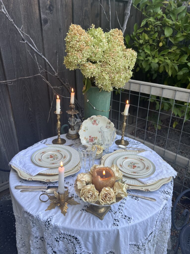 thrifted fall garden table setting