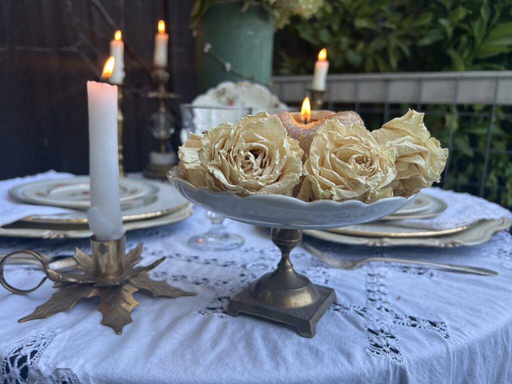 thrifted fall garden table setting