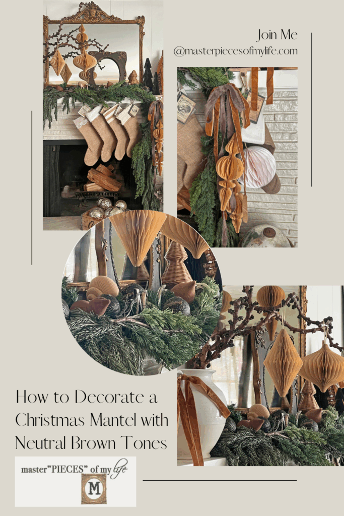 Christmas mantel decorated in neutral browns Pinterest
