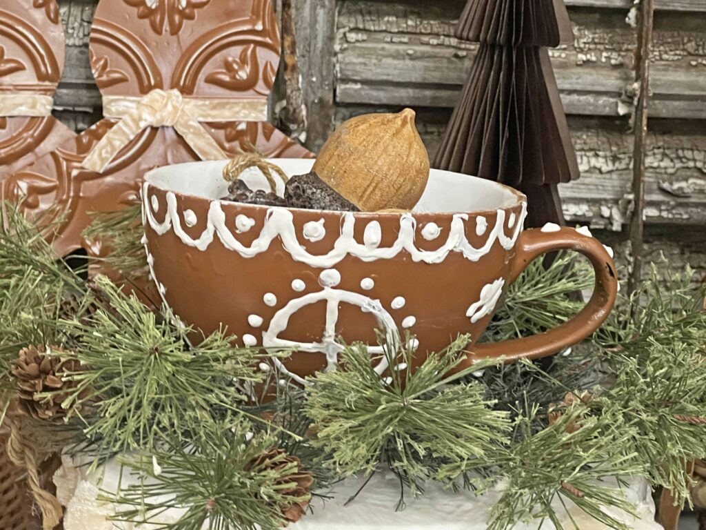 gingerbread decor from thrifted mug
