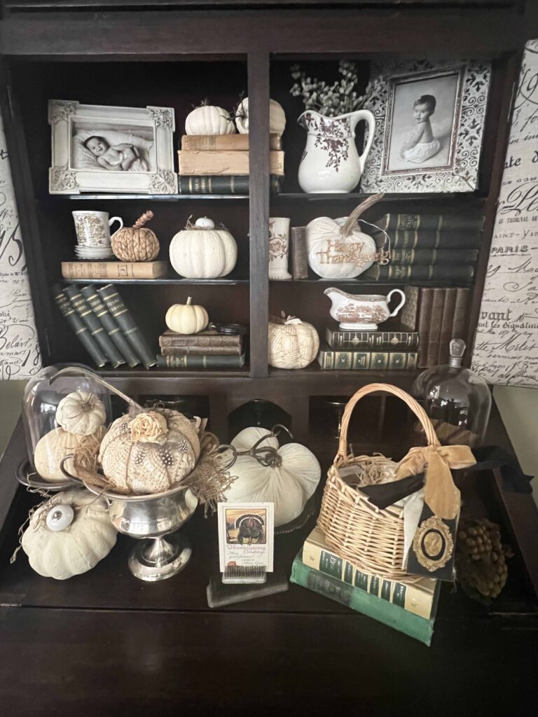 antique secretary with pumpkins