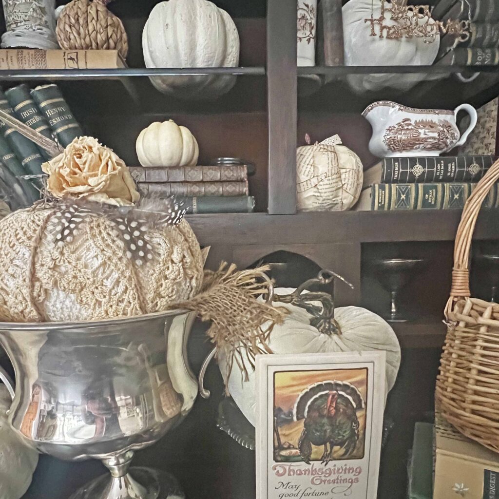 antique secretary with pumpkins feature