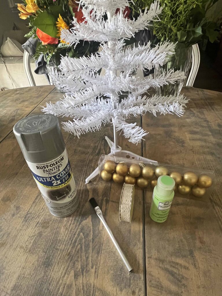 DIY vintage tinsel tree with jadeite ornaments