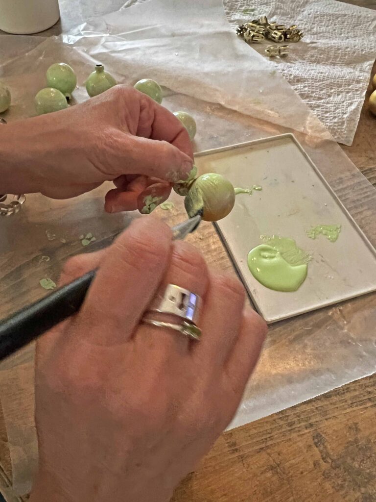 DIY vintage tinsel tree with jadeite ornaments